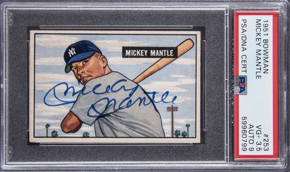 1951 Bowman #253 Mickey Mantle Signed Rookie Card – PSA/DNA 9 Signature!